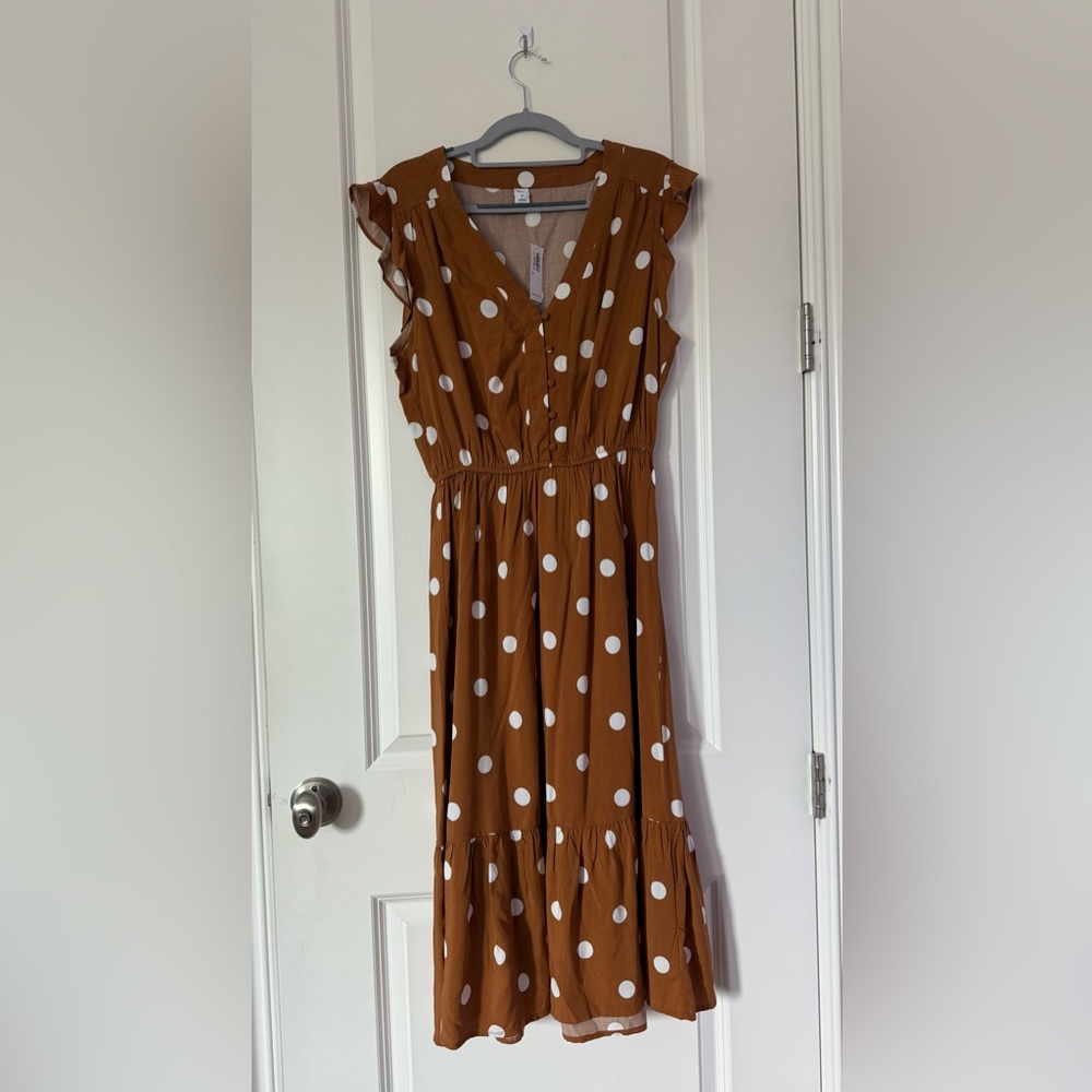 Old Navy Brown & White Polka Dot Dress